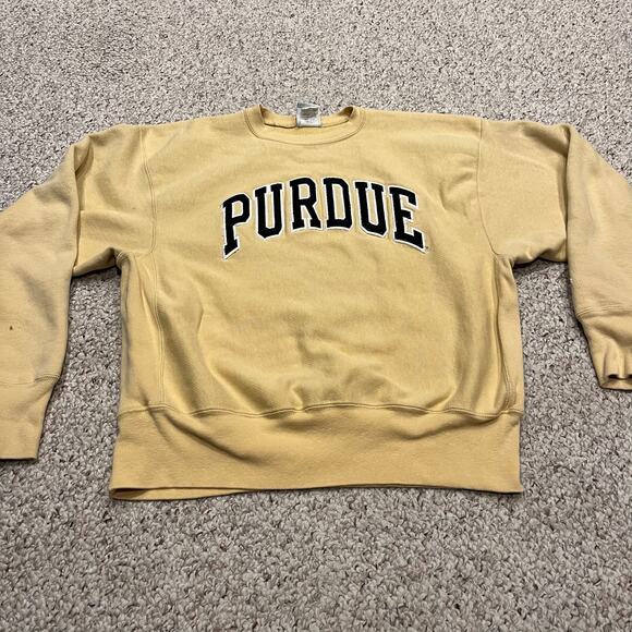 Purdue University Champion Embroidered Sweatshirt Sz L Vintage Gold Black - Picture 1 of 7